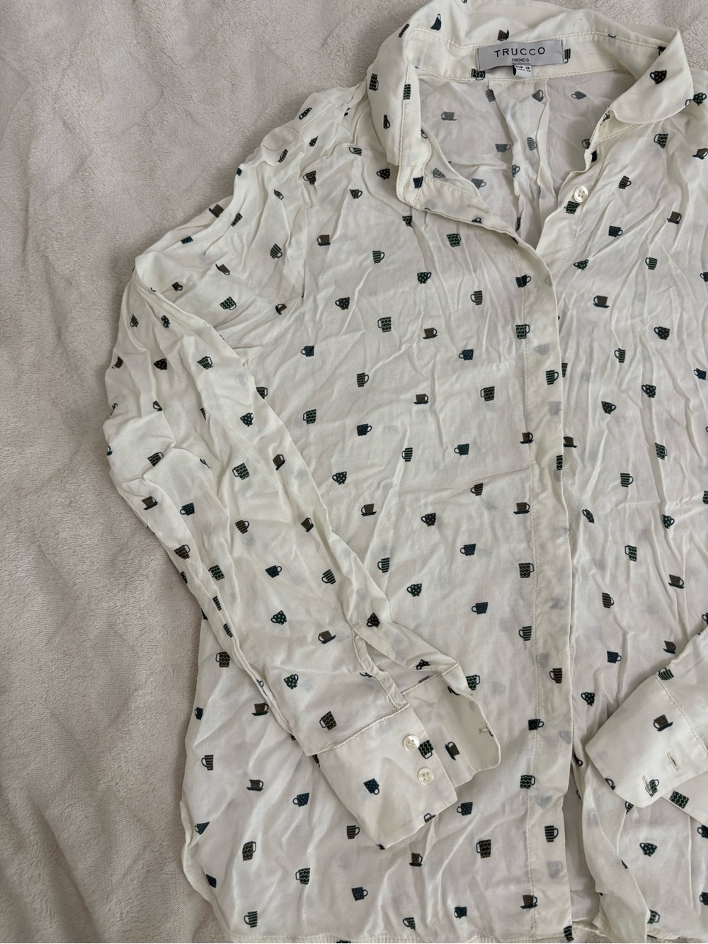 Trucco White Button-Up Shirt with Mini Cup Print